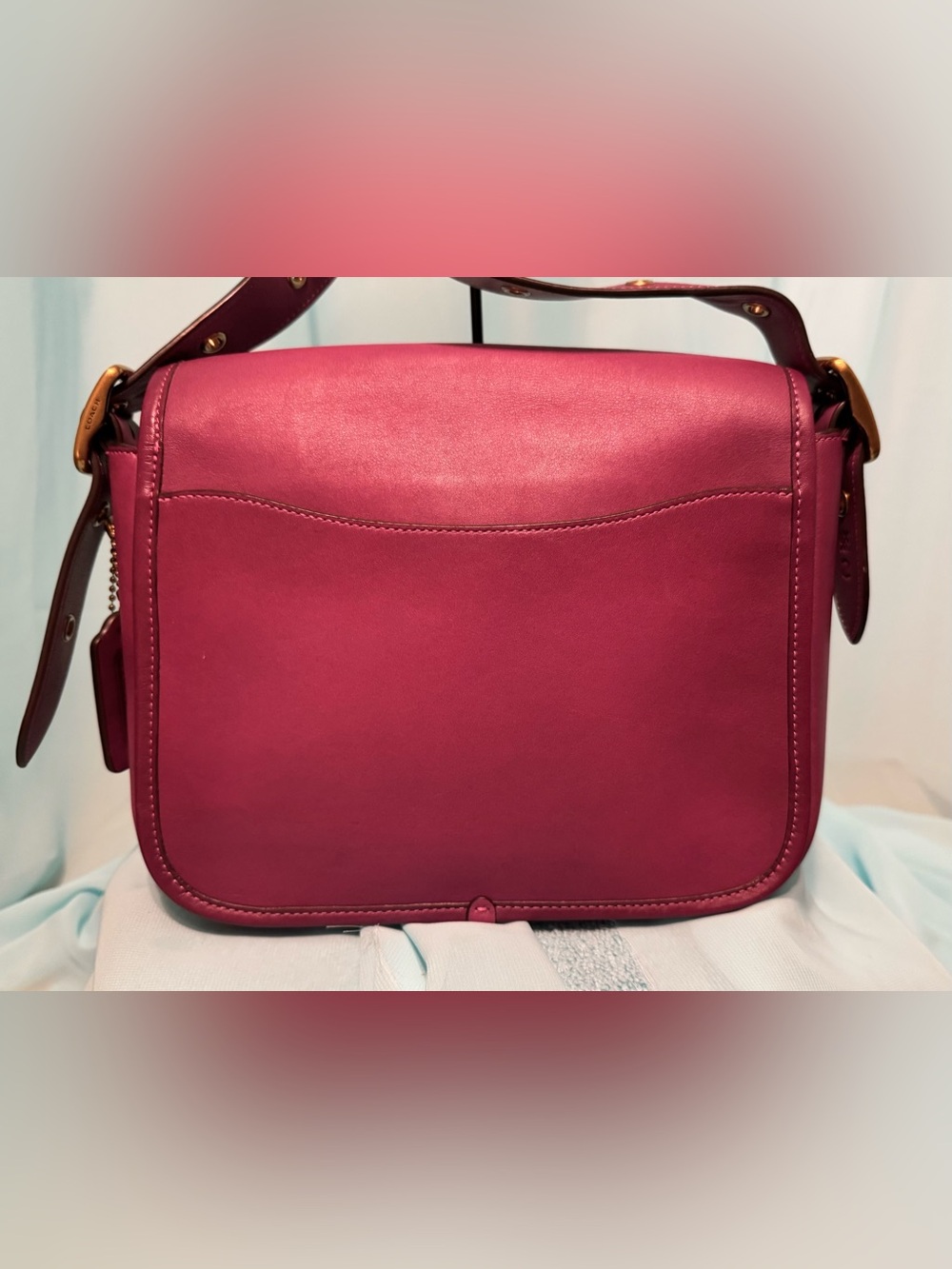 Coach Fuchsia Hibiscus Leather Crossbody 89127 with Gold-Tone Hardware Pink - Picture 10 of 15